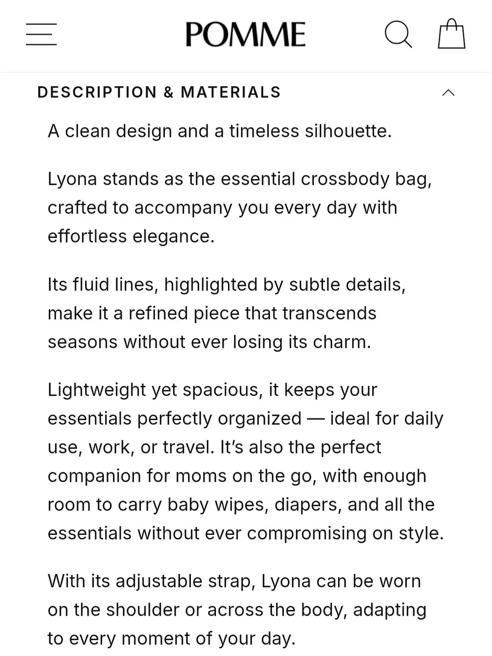 Pomma Lyona Black Crossbody Bag. New